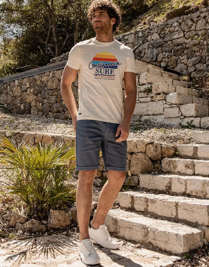 Men Ecru California Surf Print TShirt Ecru Threadbare TShirts Men Ecru California Surf Print TShirt Ecru Threadbare TShirts