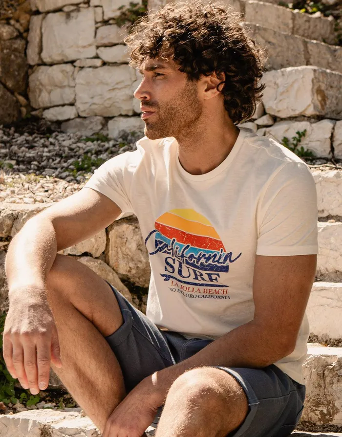 Men Ecru California Surf Print TShirt Ecru Threadbare TShirts Men Ecru California Surf Print TShirt Ecru Threadbare TShirts