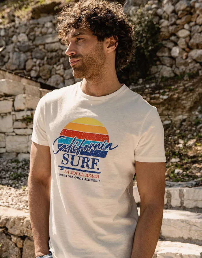 Men Ecru California Surf Print TShirt Ecru Threadbare TShirts Men Ecru California Surf Print TShirt Ecru Threadbare TShirts