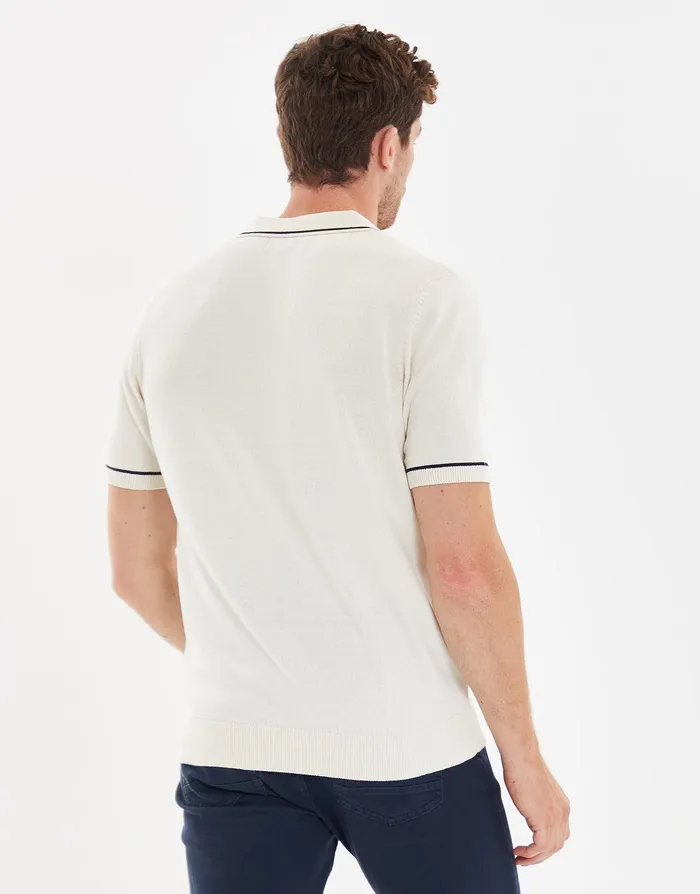 Men Ecru Tipping Button Collar Knitted Polo Ecru Threadbare Polo Shirts Men Ecru Tipping Button Collar Knitted Polo Ecru Threadbare Polo Shirts