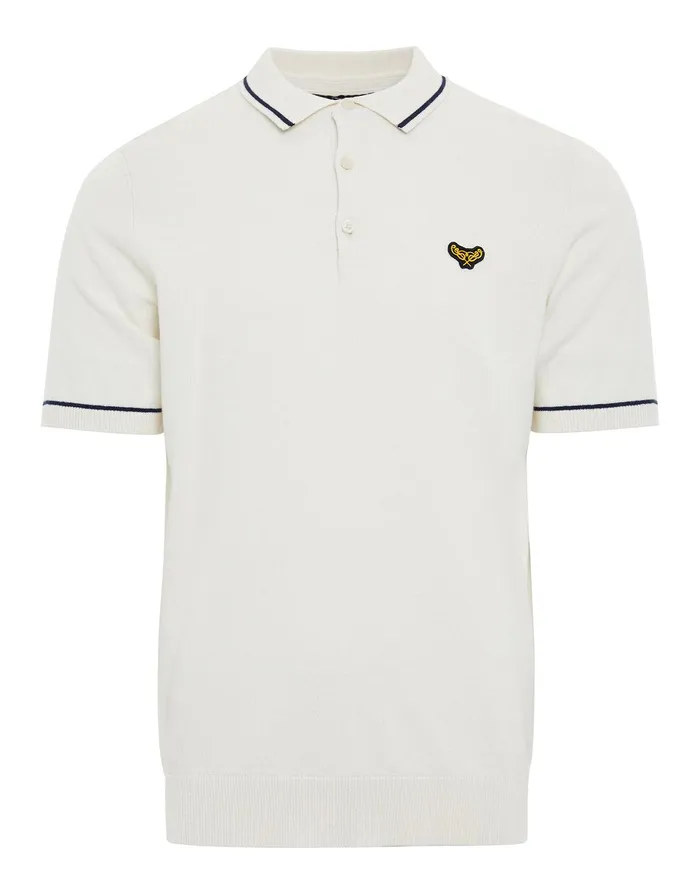 Men Ecru Tipping Button Collar Knitted Polo Ecru Threadbare Polo Shirts Men Ecru Tipping Button Collar Knitted Polo Ecru Threadbare Polo Shirts