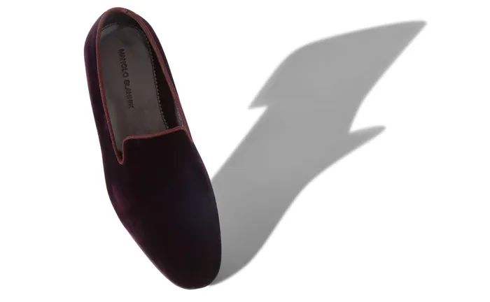 Men Evening Manolo Blahnik MARIO Dark Purple Velvet Loafers Men Evening Manolo Blahnik MARIO Dark Purple Velvet Loafers