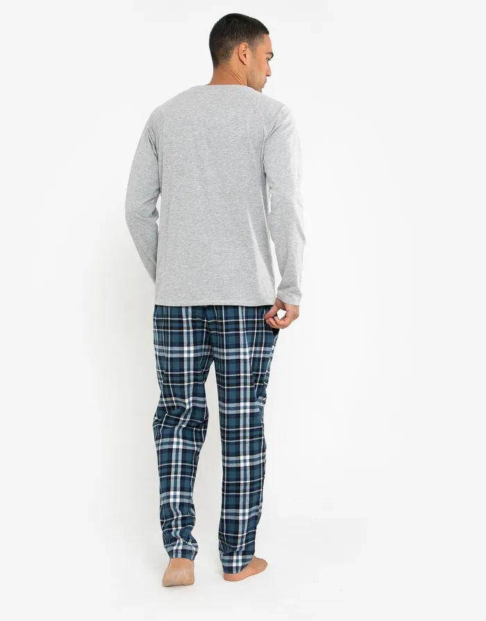 Men Grey and Blue Pyjama Check Trousers and TShirt 2Piece Set Mid Grey Marl Threadbare Loungewear Men Grey and Blue Pyjama Check Trousers and TShirt 2Piece Set Mid Grey Marl Threadbare Loungewear