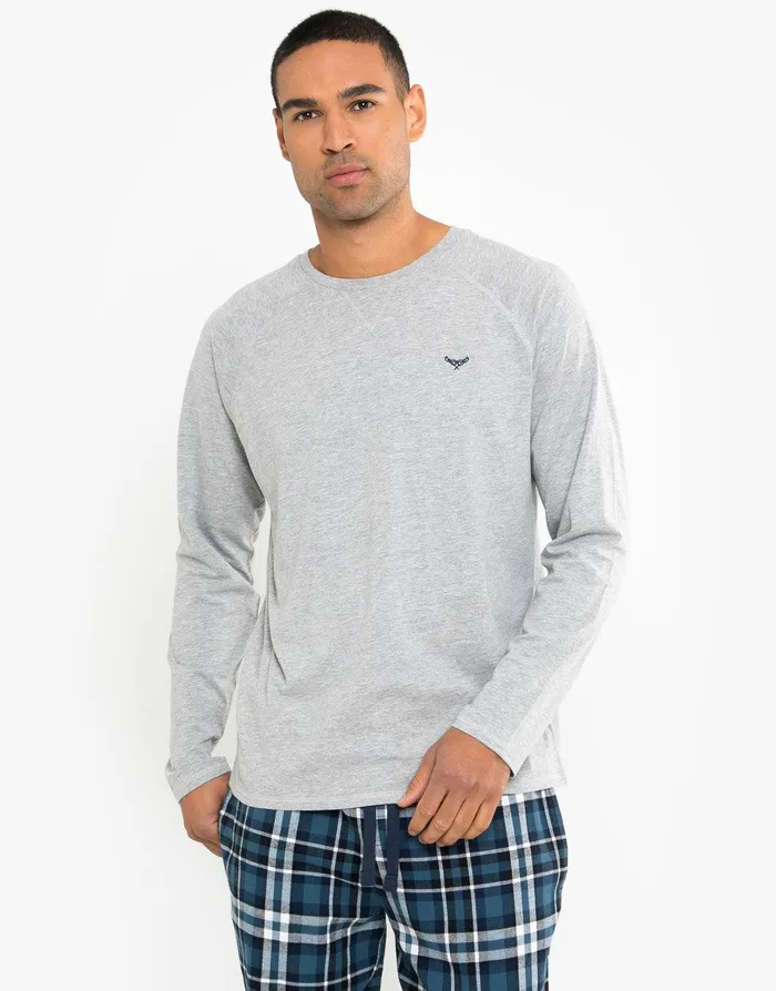 Men Grey and Blue Pyjama Check Trousers and TShirt 2Piece Set Mid Grey Marl Threadbare Loungewear Men Grey and Blue Pyjama Check Trousers and TShirt 2Piece Set Mid Grey Marl Threadbare Loungewear