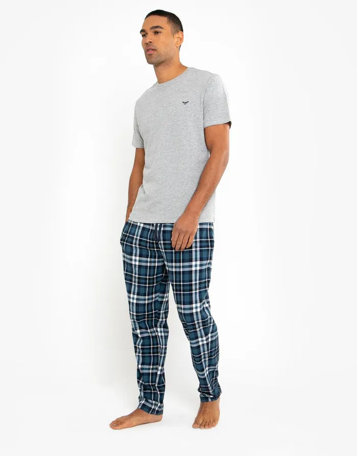 Men Grey Long Check Pyjama Set Light Grey Threadbare Loungewear