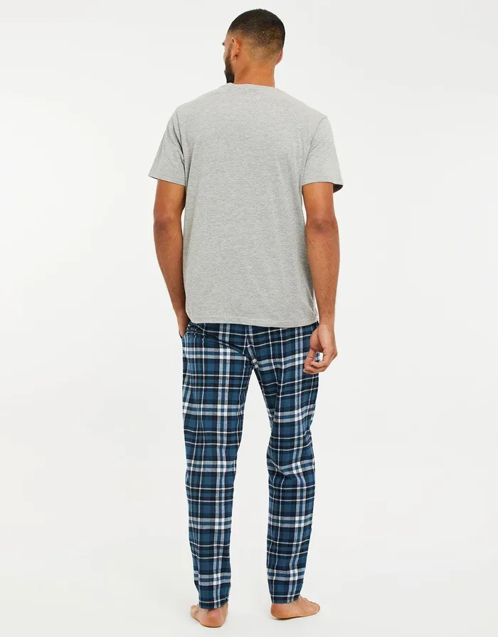 Men Grey Long Check Pyjama Set Light Grey Threadbare Loungewear Men Grey Long Check Pyjama Set Light Grey Threadbare Loungewear
