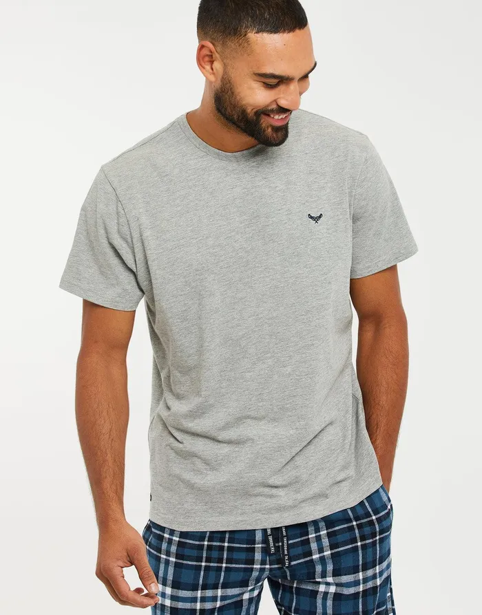 Men Grey Long Check Pyjama Set Light Grey Threadbare Loungewear Men Grey Long Check Pyjama Set Light Grey Threadbare Loungewear