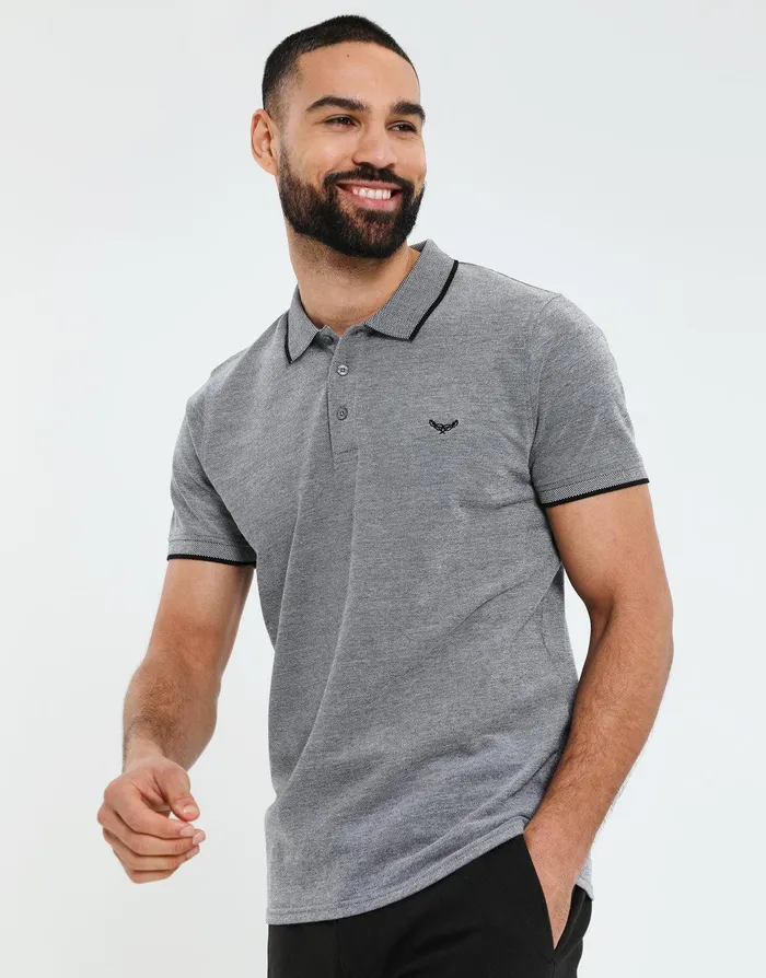 Men Grey Marl Pique Classic Polo Shirt Grey Marl Threadbare Polo Shirts