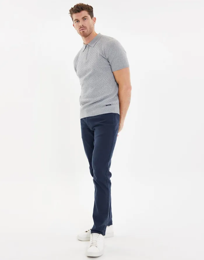 Men Grey Marl Textured Quarter Zip Knitted Polo Grey Marl Threadbare Polo Shirts