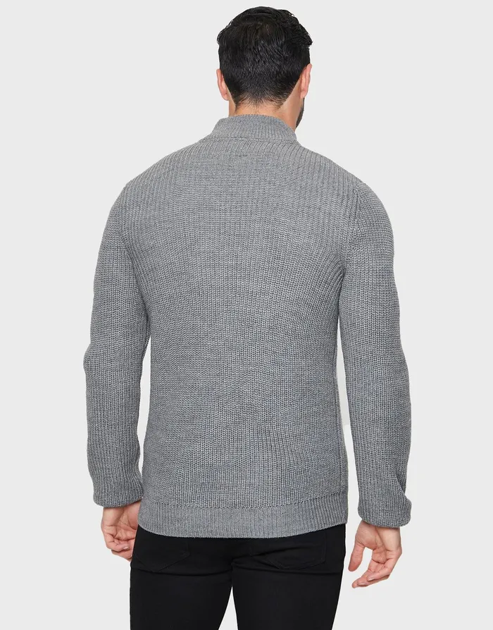 Men Grey Quarter Zip Jumper Grey Threadbare Knitwear Men Grey Quarter Zip Jumper Grey Threadbare Knitwear