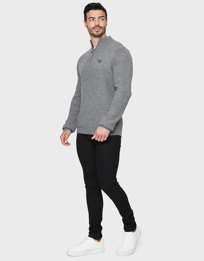 Men Grey Quarter Zip Jumper Grey Threadbare Knitwear Men Grey Quarter Zip Jumper Grey Threadbare Knitwear