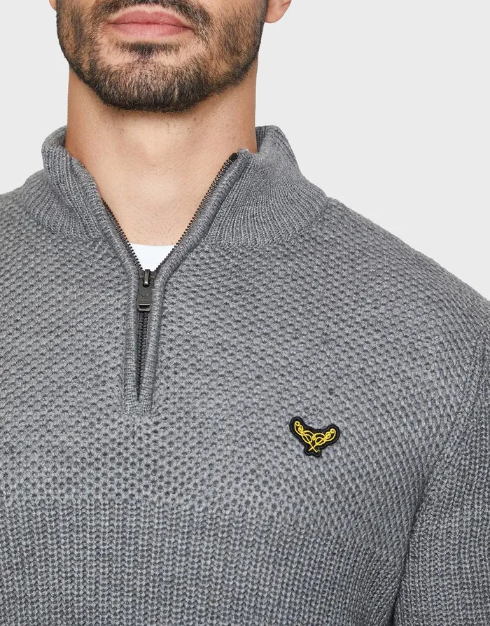 Men Grey Quarter Zip Jumper Grey Threadbare Knitwear Men Grey Quarter Zip Jumper Grey Threadbare Knitwear