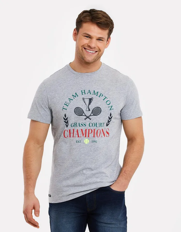 Men Grey Tennis Graphic Print TShirt Grey Marl Threadbare TShirts