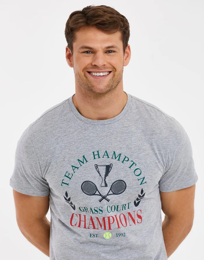 Men Grey Tennis Graphic Print TShirt Grey Marl Threadbare TShirts Men Grey Tennis Graphic Print TShirt Grey Marl Threadbare TShirts