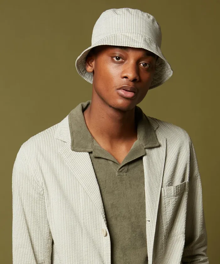 Men Hartford Accessories Khaki Striped Seersucker Bucket Hat