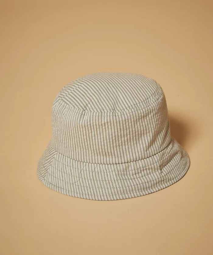 Men Hartford Accessories Khaki Striped Seersucker Bucket Hat