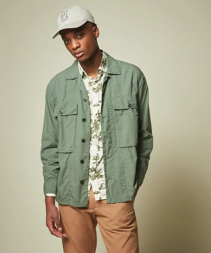 Men Hartford Jackets and Outerwear Army Green Cotton Darby Jacket