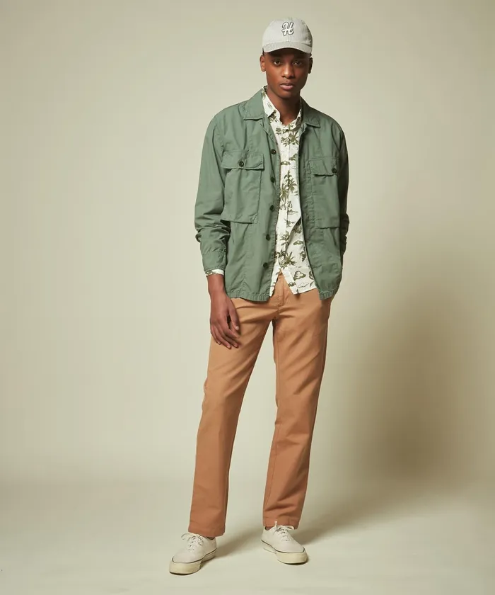 Men Hartford Jackets and Outerwear Army Green Cotton Darby Jacket