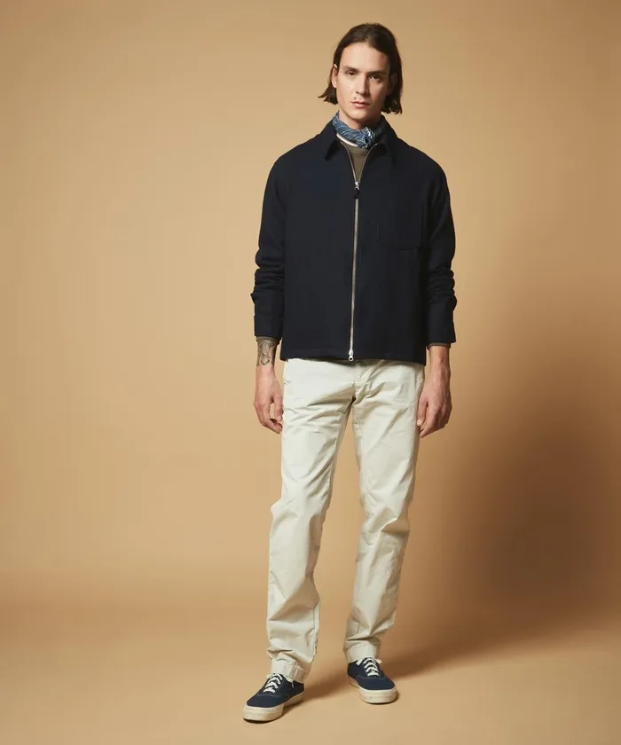 Men Hartford Jackets and Outerwear Navy Flannel Zip Jacket