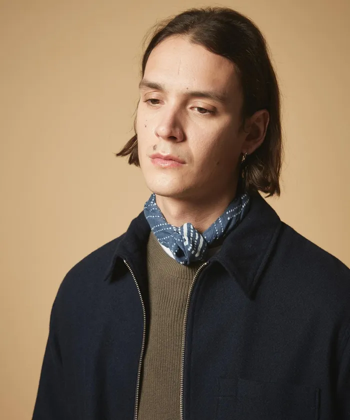 Men Hartford Jackets and Outerwear Navy Flannel Zip Jacket