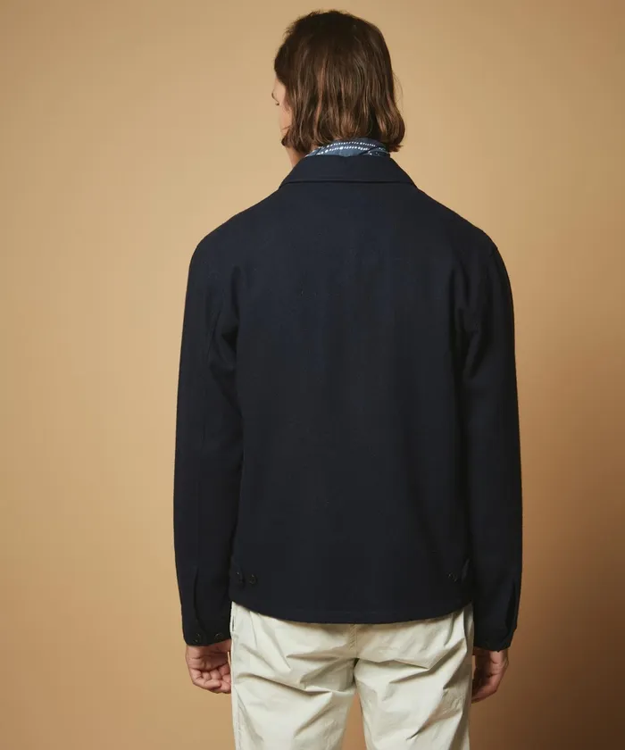 Men Hartford Jackets and Outerwear Navy Flannel Zip Jacket