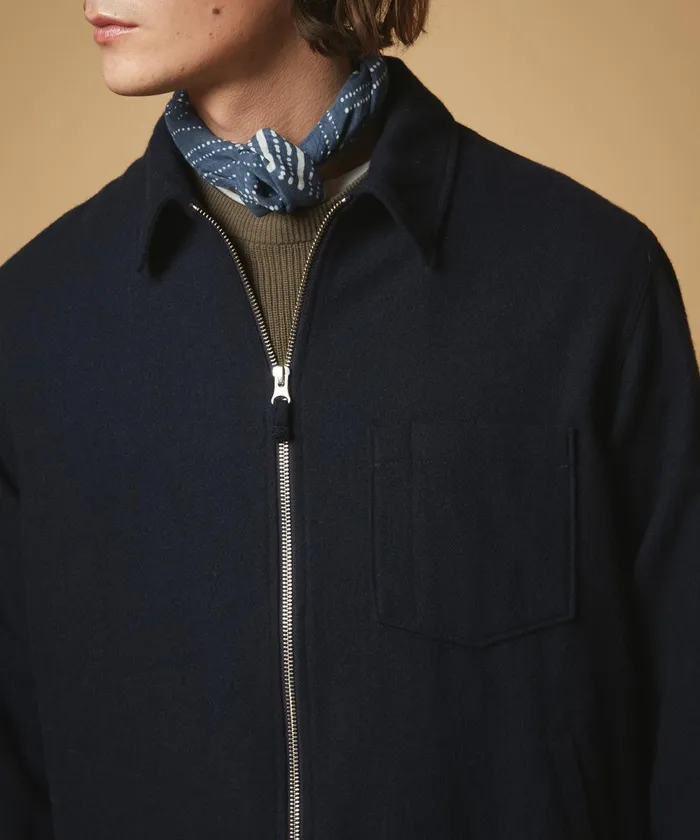 Men Hartford Jackets and Outerwear Navy Flannel Zip Jacket