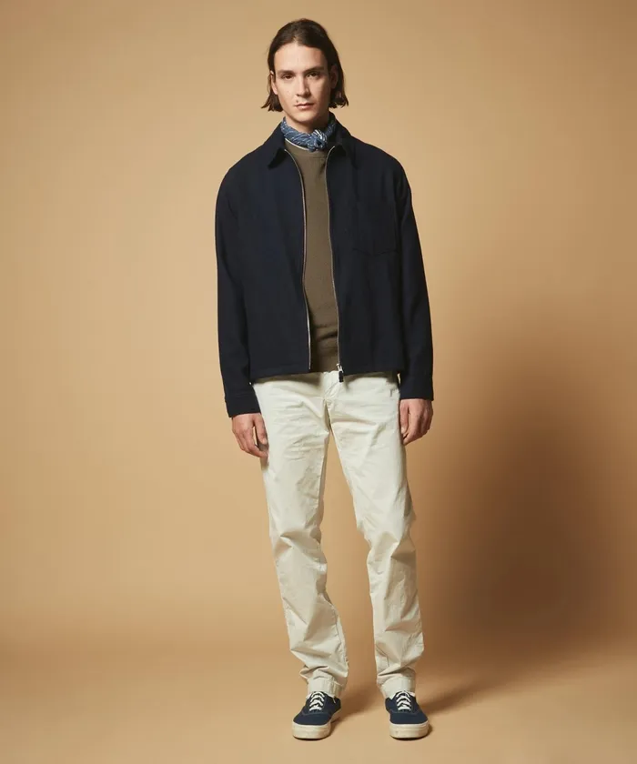 Men Hartford Jackets and Outerwear Navy Flannel Zip Jacket