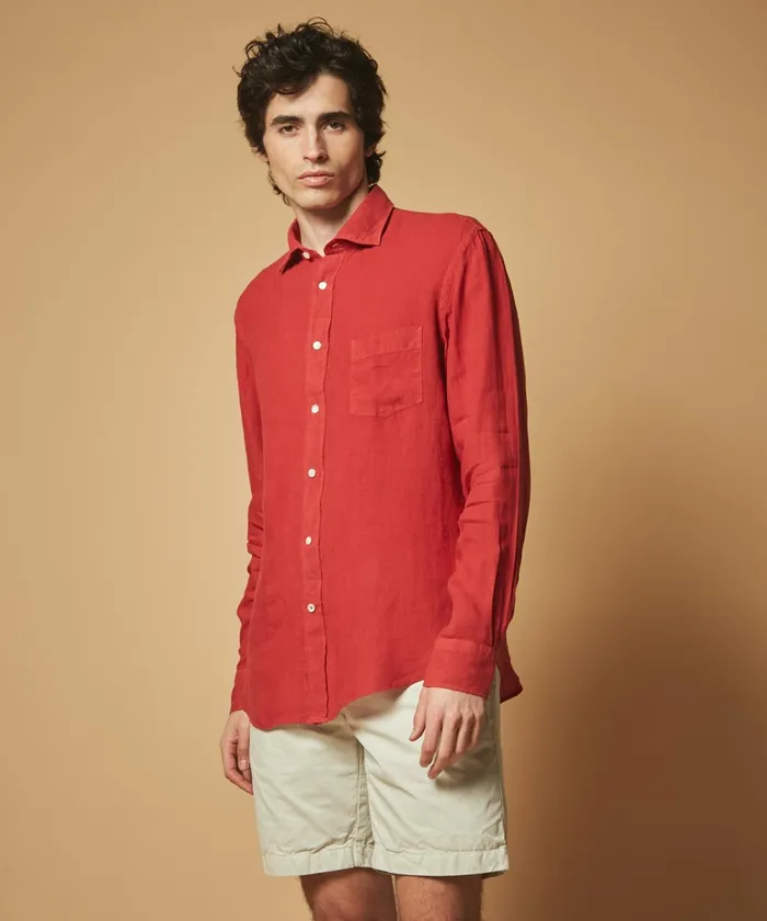 Men Hartford Shirts Brick Linen Paul Regular Shirt