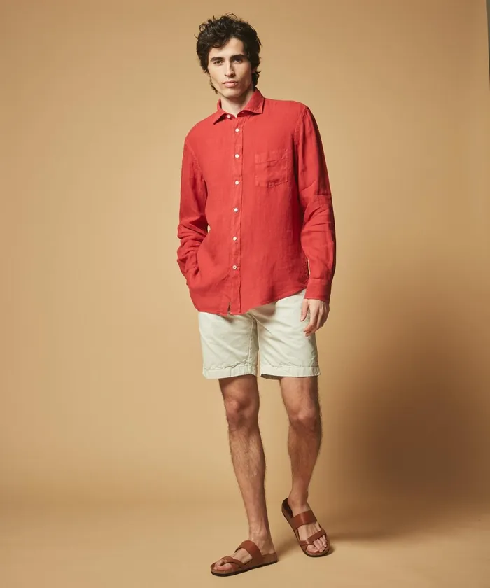 Men Hartford Shirts Brick Linen Paul Regular Shirt