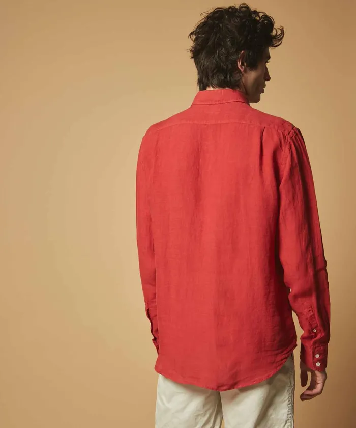 Men Hartford Shirts Brick Linen Paul Regular Shirt