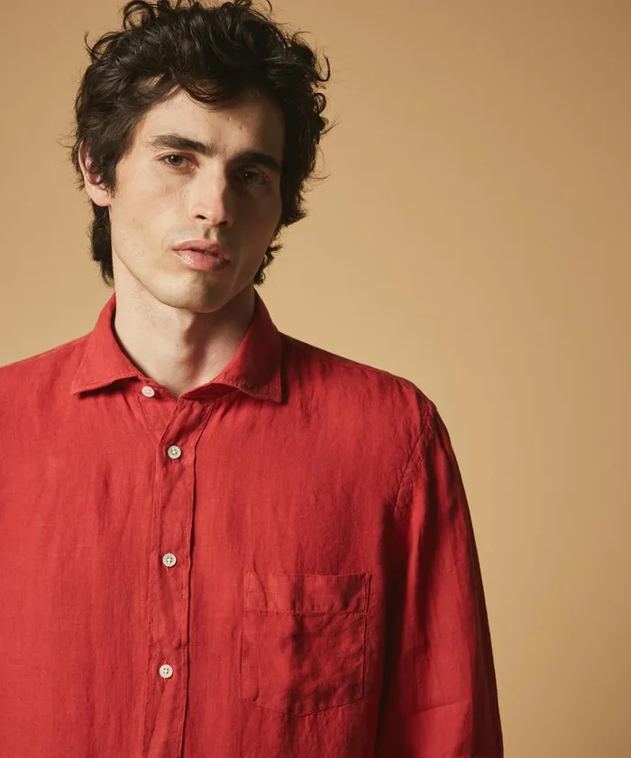 Men Hartford Shirts Brick Linen Paul Regular Shirt
