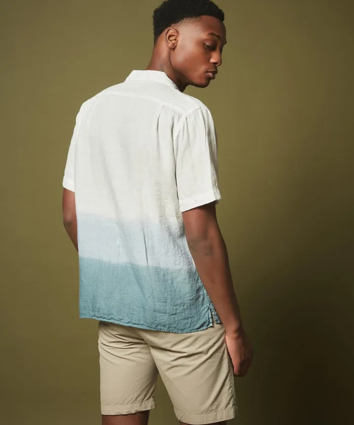Men Hartford Shirts Celadon Tie and Dye Linen Palm Regular Shirt
