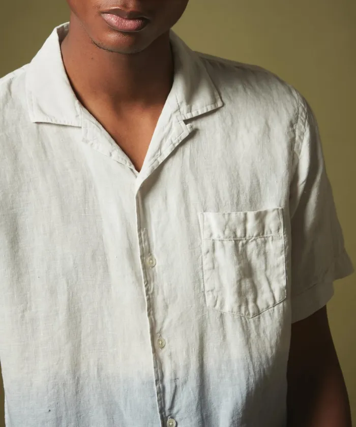 Men Hartford Shirts Celadon Tie and Dye Linen Palm Regular Shirt