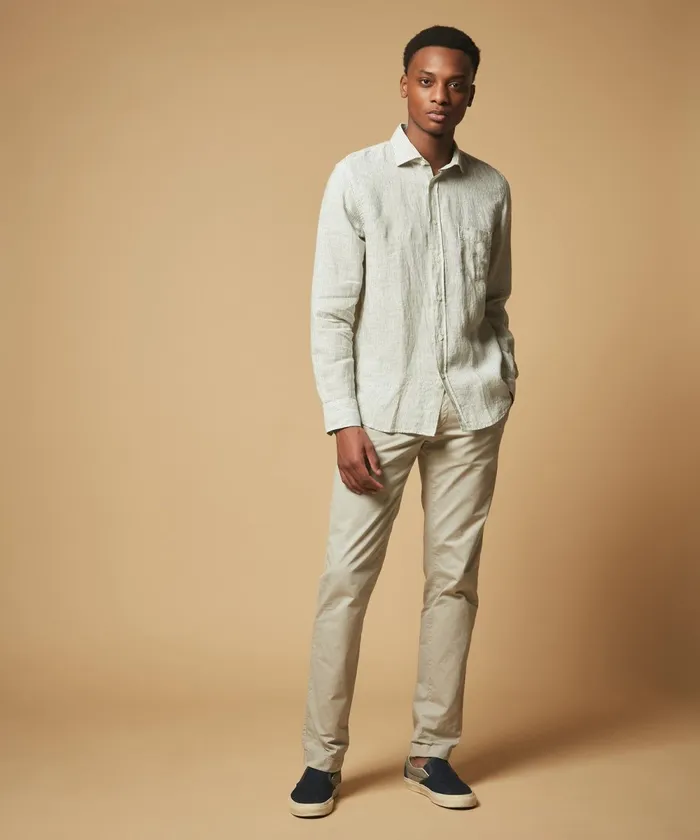 Men Hartford Shirts Classic Regular Paul Shirt In Army Linen FilAFil