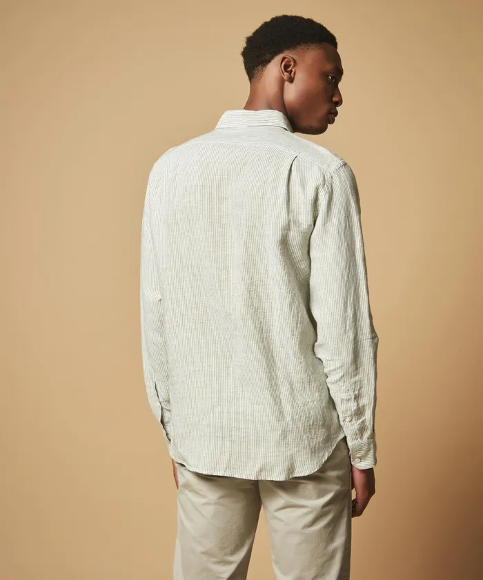 Men Hartford Shirts Classic Regular Paul Shirt In Army Linen FilAFil