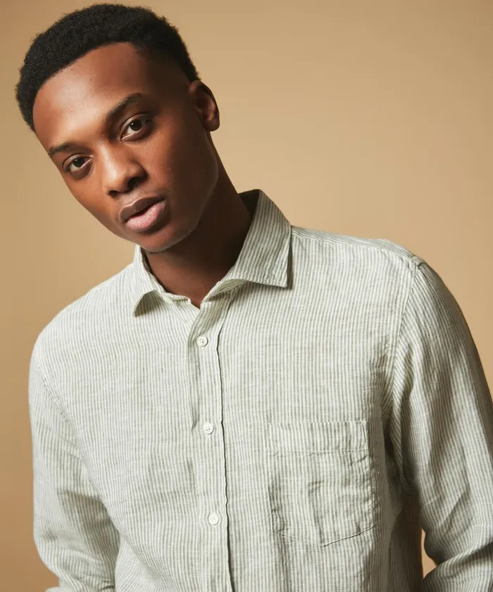 Men Hartford Shirts Classic Regular Paul Shirt In Army Linen FilAFil