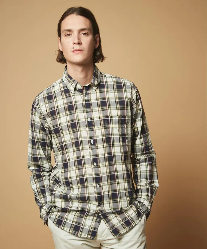 Men Hartford Shirts Green Madras Pitt Regular Shirt
