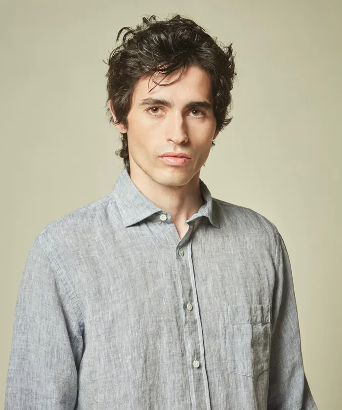 Men Hartford Shirts Regular Paul Shirt In Blue Linen Chambray