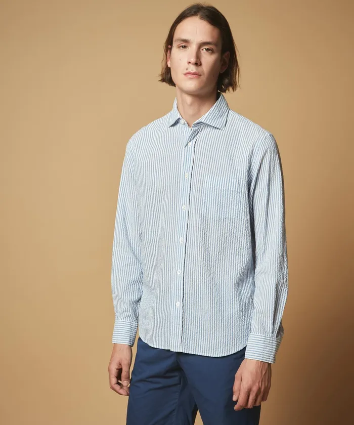 Men Hartford Shirts Striped Seersucker Paul Regular Shirt