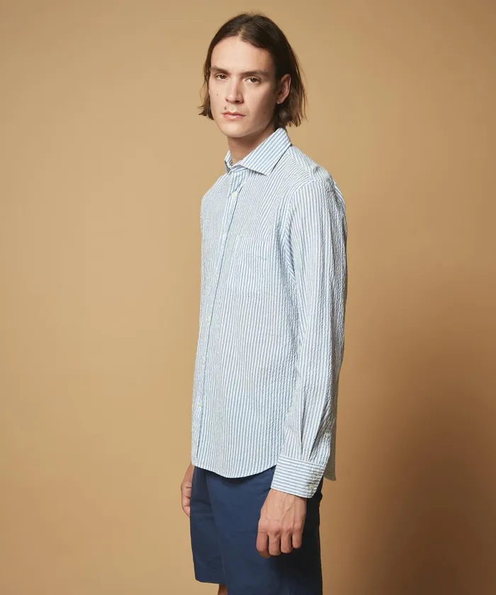 Men Hartford Shirts Striped Seersucker Paul Regular Shirt