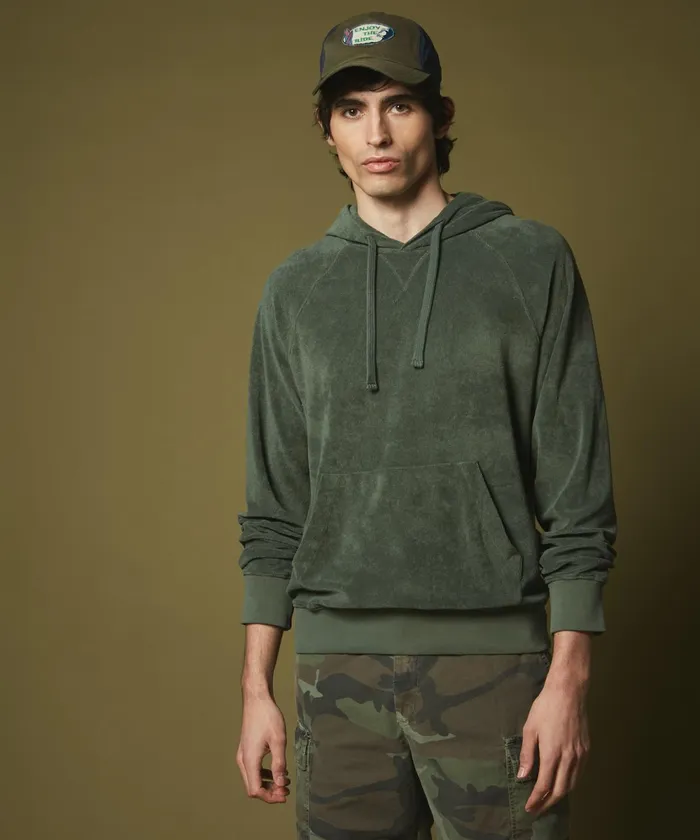 Men Hartford Sweaters Forest Green Towelling Hoody