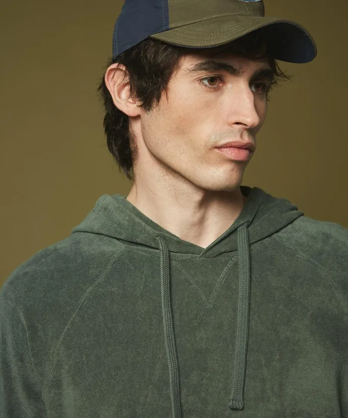 Men Hartford Sweaters Forest Green Towelling Hoody