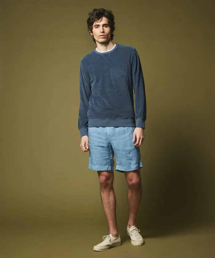 Men Hartford Sweaters Petrol Blue Towelling Sweatshirt