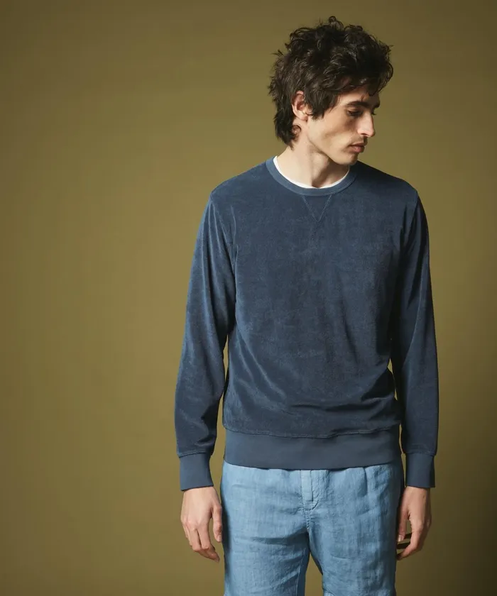 Men Hartford Sweaters Petrol Blue Towelling Sweatshirt