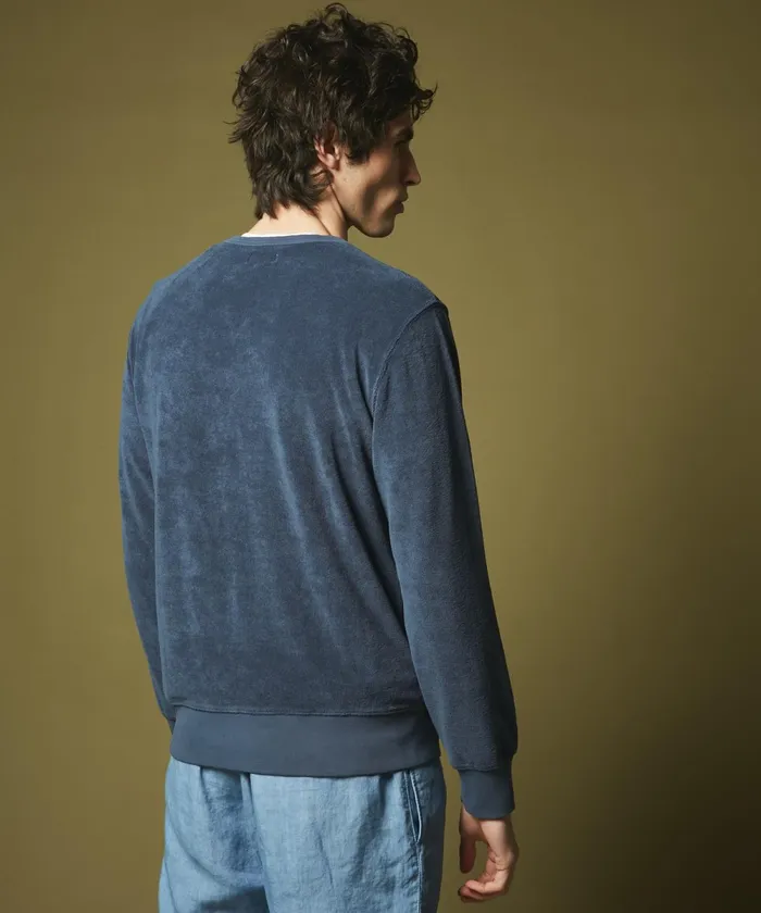 Men Hartford Sweaters Petrol Blue Towelling Sweatshirt