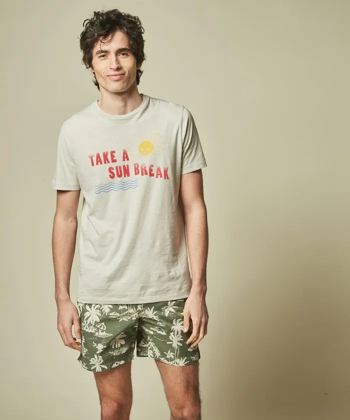 Men Hartford Swimwear Army Green Surf Print Swim Shorts