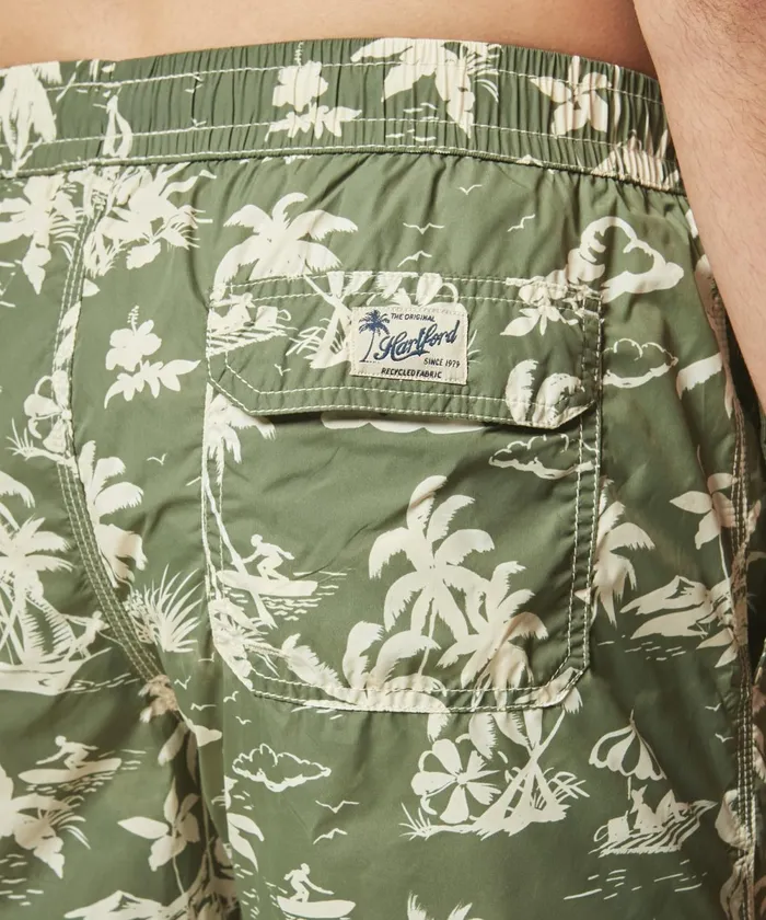 Men Hartford Swimwear Army Green Surf Print Swim Shorts