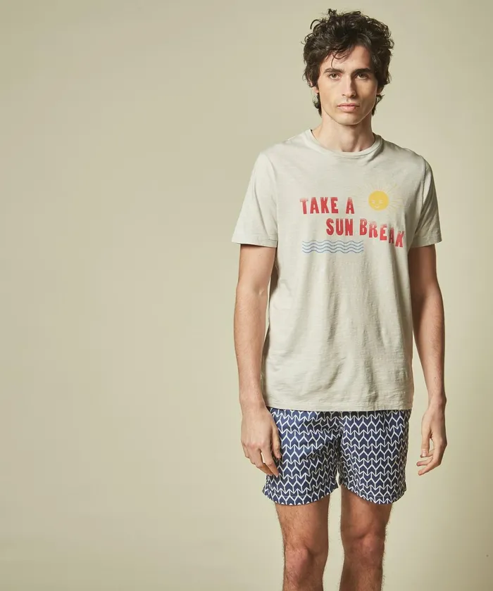 Men Hartford Swimwear Blue Geometric Print Swim Shorts