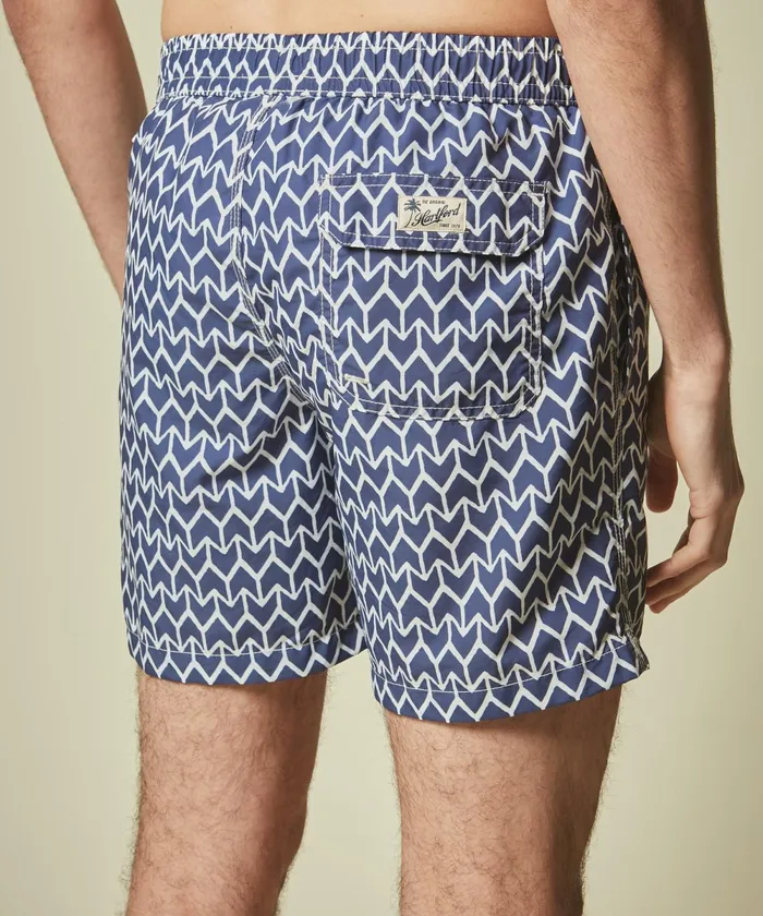 Men Hartford Swimwear Blue Geometric Print Swim Shorts