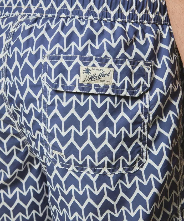 Men Hartford Swimwear Blue Geometric Print Swim Shorts